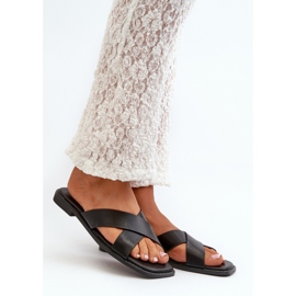 Tongs à talon plat pour femmes en cuir écologique S.Barski KV27-002 Noir 1