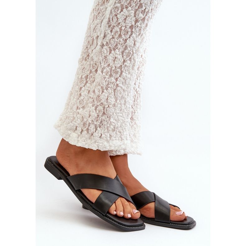 Tongs à talon plat pour femmes en cuir écologique S.Barski KV27-002 Noir le noir 1