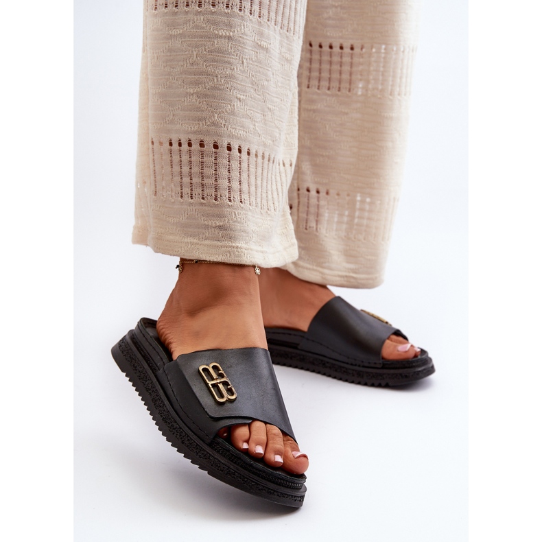 Zazoo 50101 Tongs en cuir sur plateforme pour femme, noir 1