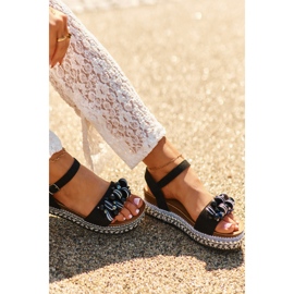 Sandales Pour Femmes Sur Compensée Et Plateforme Avec Décorations S.Barski HY056 Noir 1