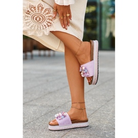 Tongs pour femmes sur la plateforme avec décorations S.Barski HY077 Violet 2 Tongs pour femmes sur la plateforme avec décorations S.Barski HY077 Violet 2