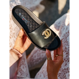 Tongs pour femmes élégantes et légères avec décoration, cuir naturel S.Barski KV27-013, noir le noir 2