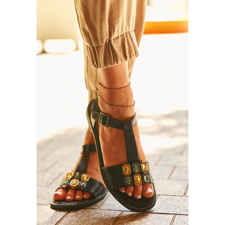 Sandales élégantes pour femmes avec détails décoratifs S.Barski KV27-030 Noir le noir 1