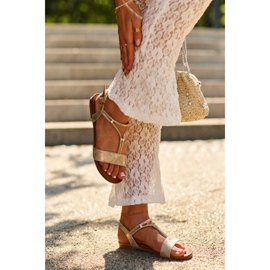 Sandales plates à brides pour femmes S.Barski KV27-010 Or d'or 2