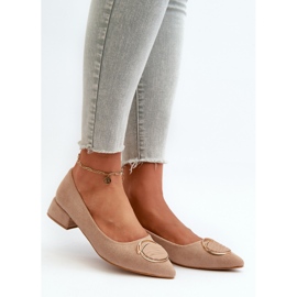 Escarpins à talons bas en suède écologique S.Barski KV27-037 Beige 1