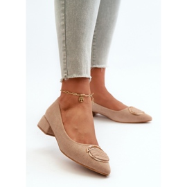 Escarpins à talons bas en suède écologique S.Barski KV27-037 Beige 2