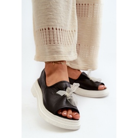 Zazoo 2939 Sandales en cuir pour femme avec nœud, noir 2