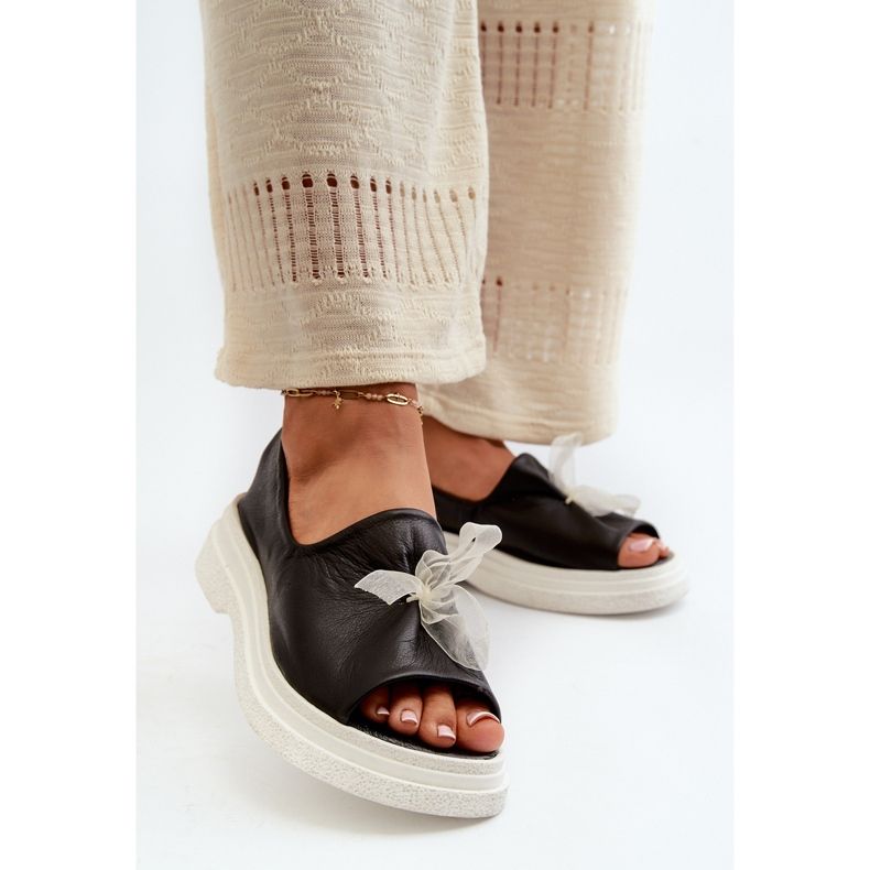 Zazoo 2939 Sandales en cuir pour femme avec nœud, noir 2