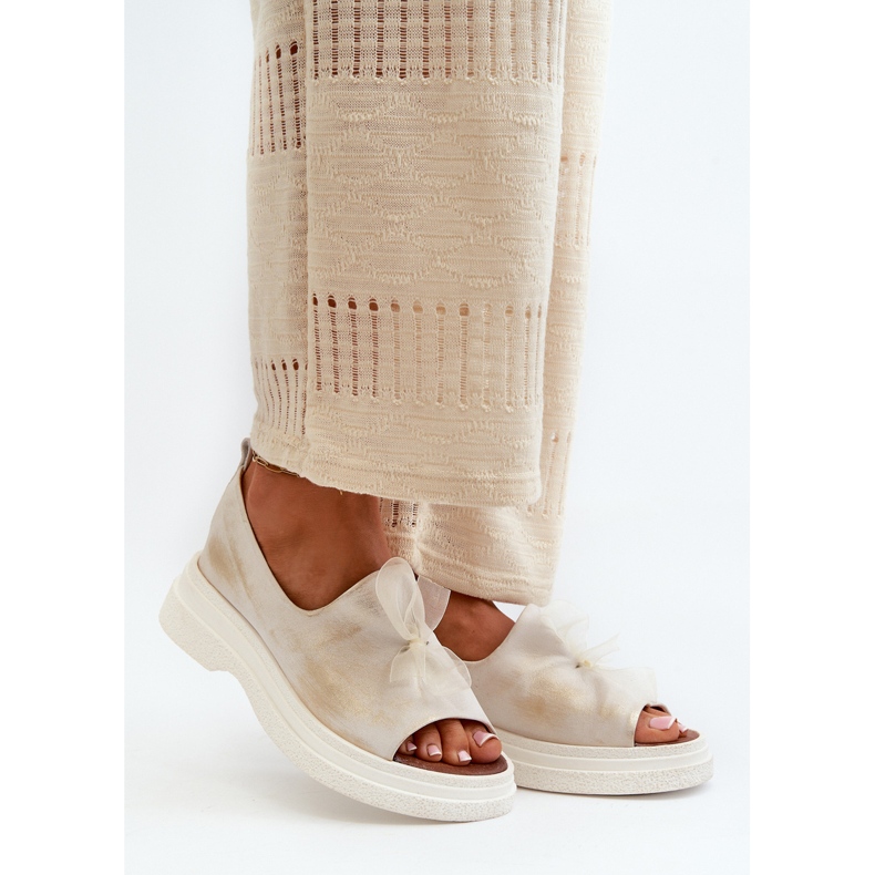 Zazoo 2939 Sandales en cuir avec nœud pour femme, or brossé blanche 2