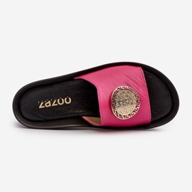 Zazoo 2920 Tongs compensées en cuir pour femme avec détails dorés Fuchsia rose 1