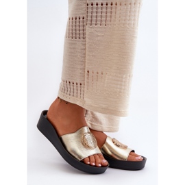 Zazoo 2920 Tongs compensées en cuir pour femme avec détail doré Doré d'or 1