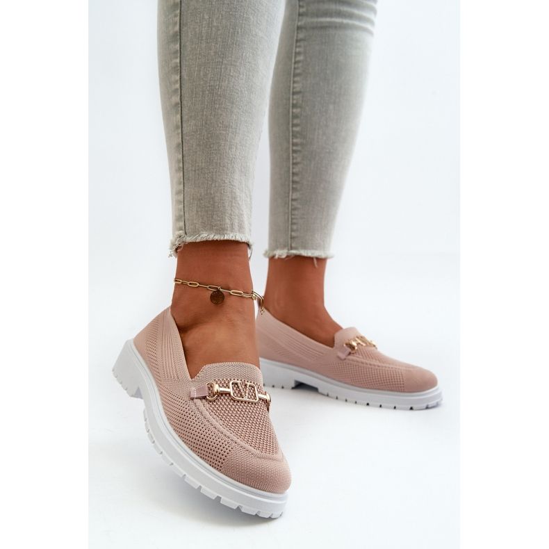 Mocassins à talon plat pour femme avec détail doré, rose Limentia 2