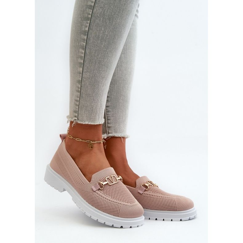 Mocassins à talon plat pour femme avec détail doré, rose Limentia 1