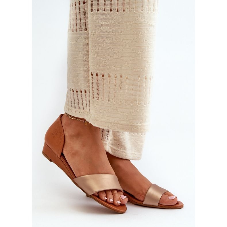 Sandales en Cuir Maciejka 1971-68 Marron et Doré d'or 1