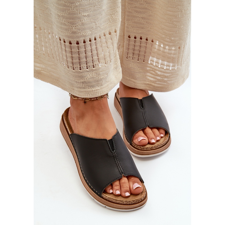 Tongs confortables pour femmes en cuir écologique Inblu GS0003I1 noir le noir 2