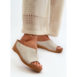 Tongs compensées confortables pour femmes Inblu NG000002 Beige 3