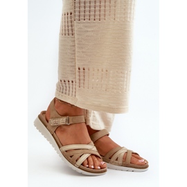 Sandales Femme Confortables et Légères à Velcro Inblu CN000041 Beige et Doré 2