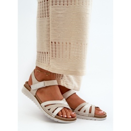 Sandales Femme Confortables et Légères à Velcro Inblu CN000041 Beige et Argent 2