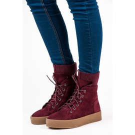 Ideal Shoes Bottes Creepers bordeaux rouge 1