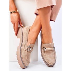 Mocassins à semelle haute en daim kaki Sheady beige 4