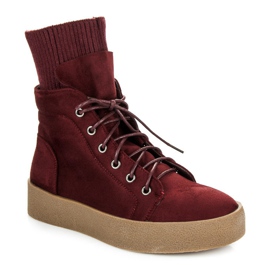 Ideal Shoes Bottes Creepers bordeaux rouge 3