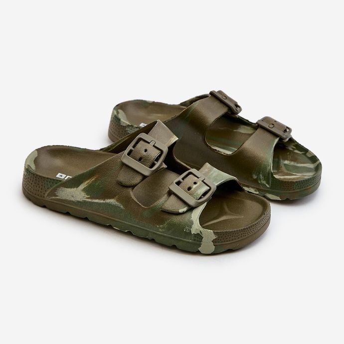 Tongs légères en mousse pour garçon avec boucles, vert foncé, Adirnaca 1