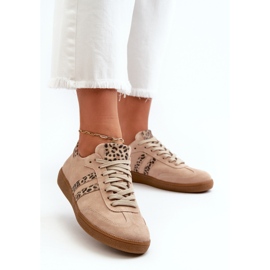 Zazoo N1068 Baskets basses en daim pour femme Beige 2