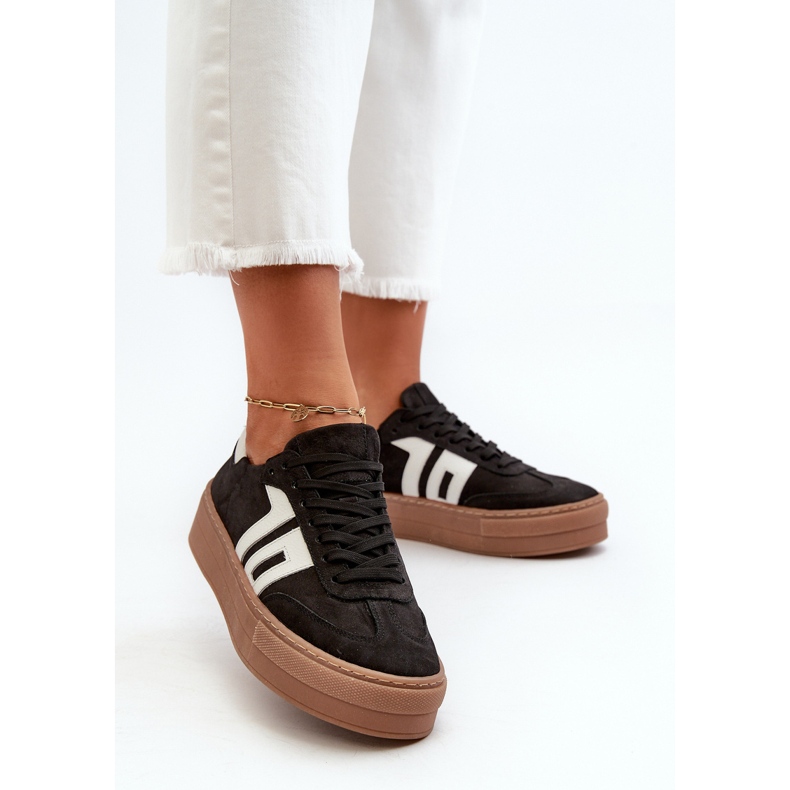 Zazoo N1095S2 Baskets en cuir pour femme sur plateforme Noir 2