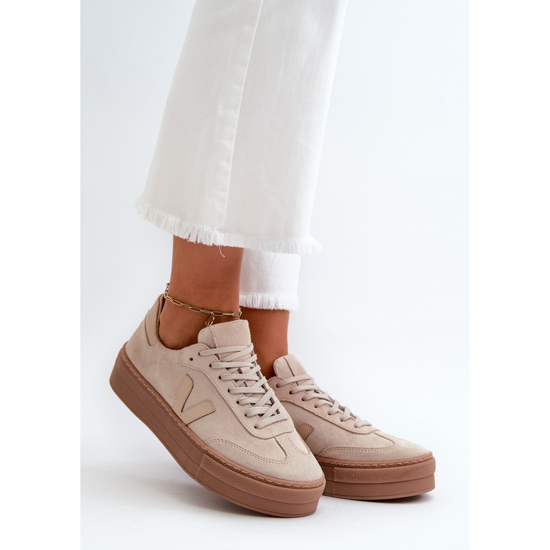 Zazoo N1100S2 Baskets en daim pour femme sur plateforme, Beige 1