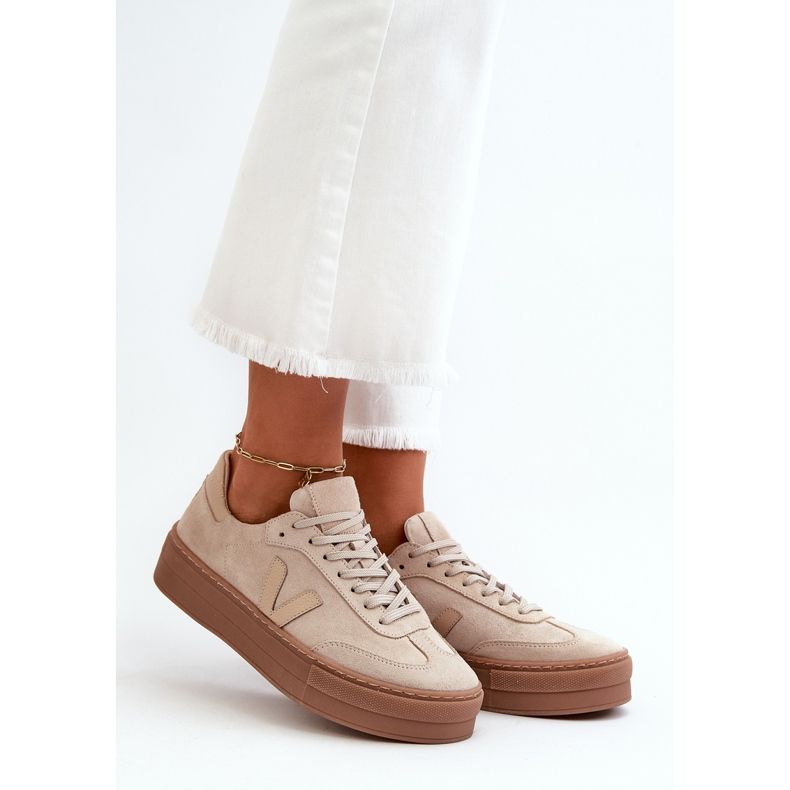 Zazoo N1100S2 Baskets en daim pour femme sur plateforme, Beige 2