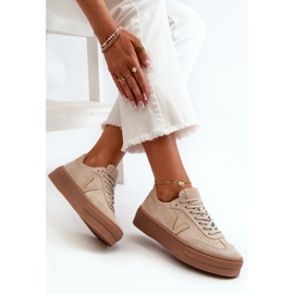 Zazoo N1100S2 Baskets en daim pour femme sur plateforme, Beige 7