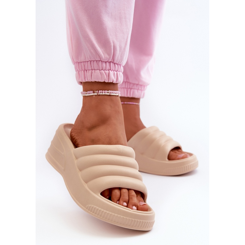 Tongs légères en mousse pour femme, à semelle compensée et plateforme, beige Tendrea 2