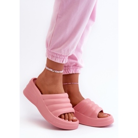 Tongs femme légères en mousse à semelle compensée et plateforme rose Tendrea 1