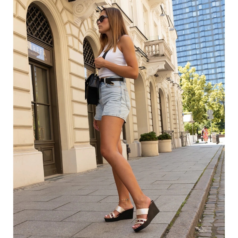 Mules compensées Raja métallisées dorées d'or 2