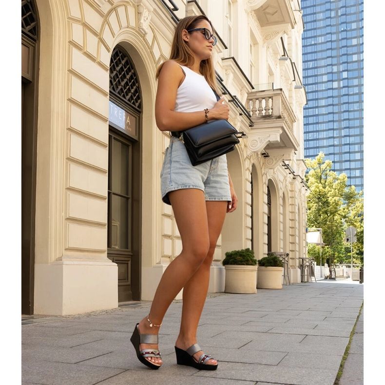 Mules compensées Raja gris foncé métallisé 2