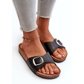 Tongs pour femmes sur plateforme en liège avec boucle, noir Moaxi le noir 7