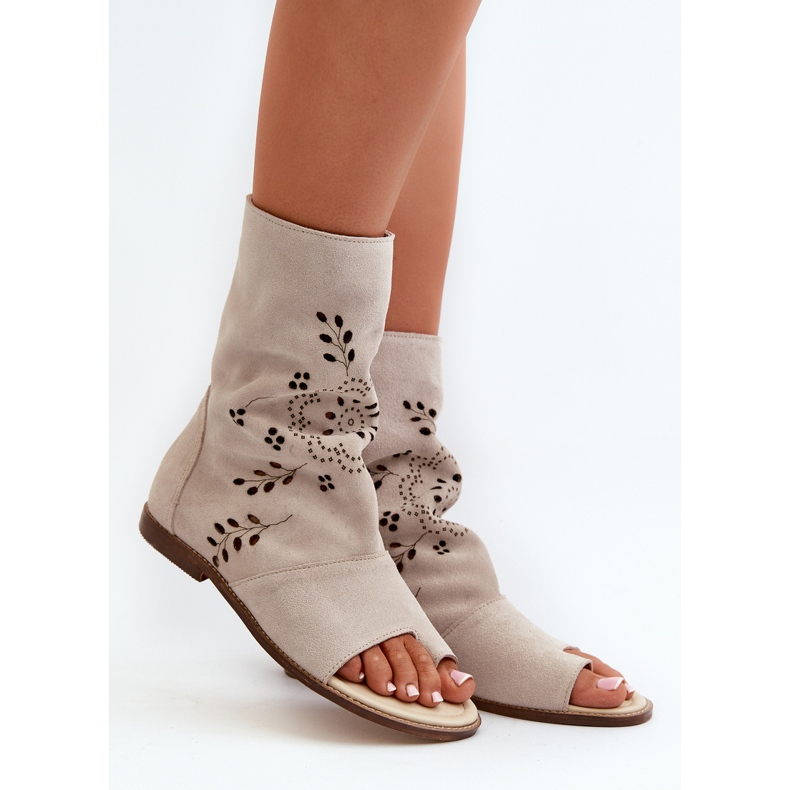 Zazoo 3437 Sandales en Daim pour Femme avec Fermeture Éclair sur le dessus Beige Clair 1