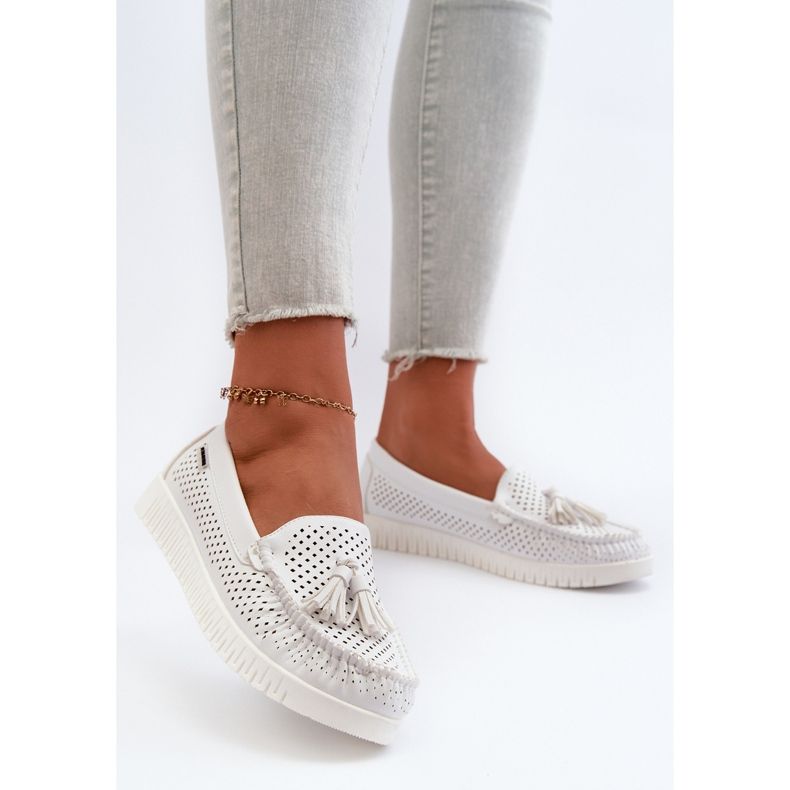 Mocassins ajourés pour femmes en cuir écologique, Tinami blanc blanche 2 Mocassins ajourés pour femmes en cuir écologique, Tinami blanc blanche 2