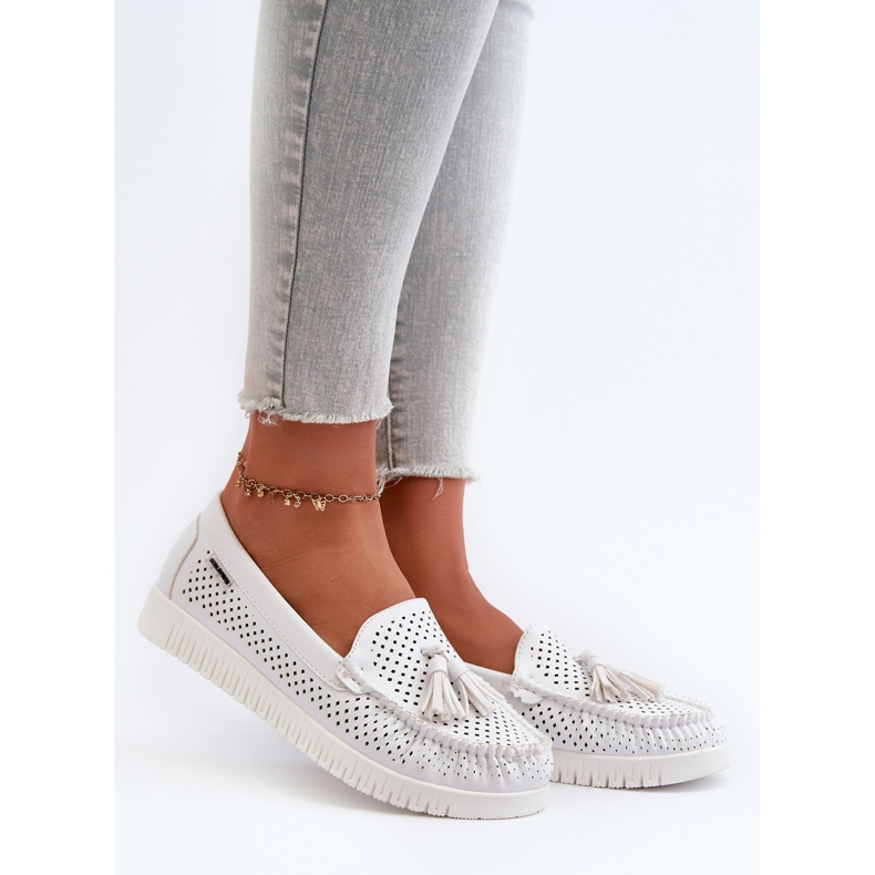 Mocassins ajourés pour femmes en cuir écologique, Tinami blanc 1