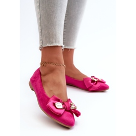 Ballerines Femme En Daim Eco Avec Noeud Et Broche Fuchsia Satris rose 2