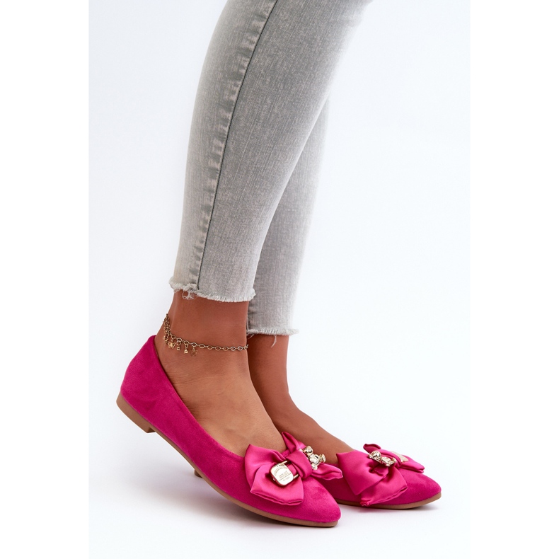 Ballerines Femme En Daim Eco Avec Noeud Et Broche Fuchsia Satris rose 1