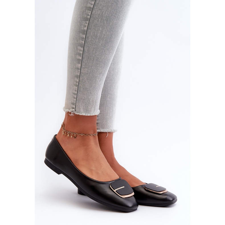 Ballerines Pour Femmes En Cuir Écologique Avec Décoration Noir Edoslli 1