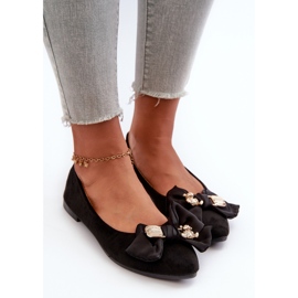 Ballerines Femme En Daim Eco Avec Noeud Et Broche Noir Satris le noir 5