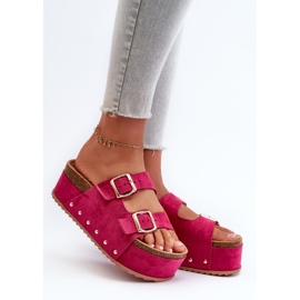 Tongs pour femmes sur une plateforme massive avec boucles Fuchsia Cremila rose 1