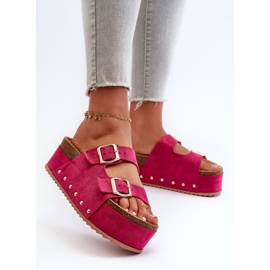 Tongs pour femmes sur une plateforme massive avec boucles Fuchsia Cremila rose 2