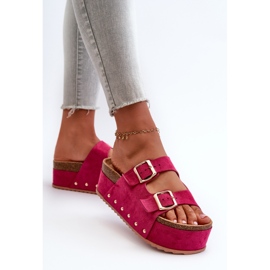Tongs pour femmes sur une plateforme massive avec boucles Fuchsia Cremila rose 5