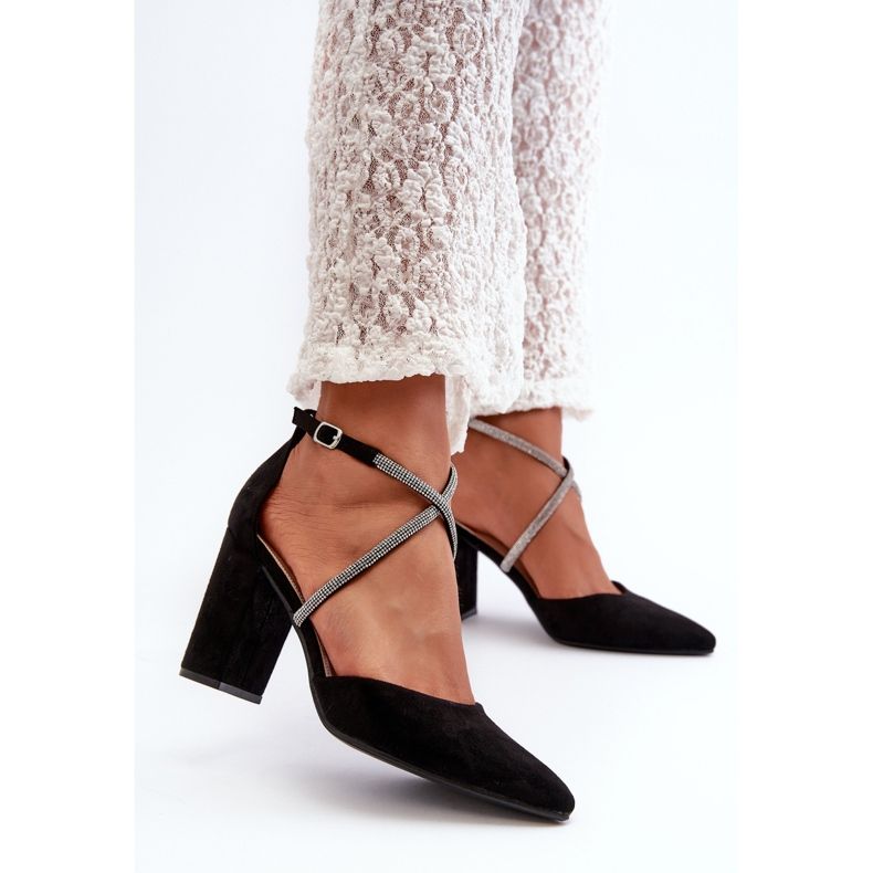 Escarpins à talons hauts en daim écologique avec zircones cubiques, noir Lagra le noir 2