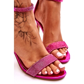 Sandales à talons hauts pour femmes avec strass, fuchsia rose 1