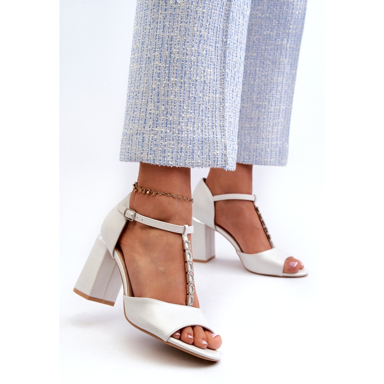 Vinceza Sandales à talons argentées avec zircons cubiques 1