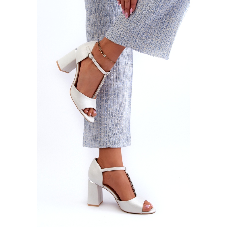 Vinceza Sandales à talons argentées avec zircons cubiques 3